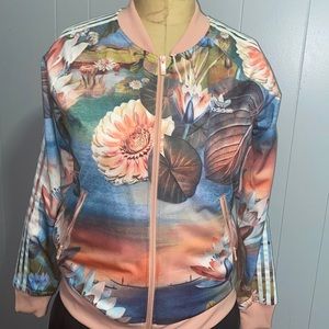 Floral adidas track jacket pink and earth tones